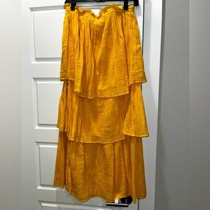 Sunshine yellow tiered strapless midi dress.  Worn once.  Size extra small.